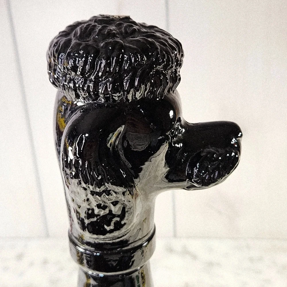 Vtg 1971 Black Glass Sitting Poodle Dog‎ Wine Decanter Bottle Detroit MI Italy